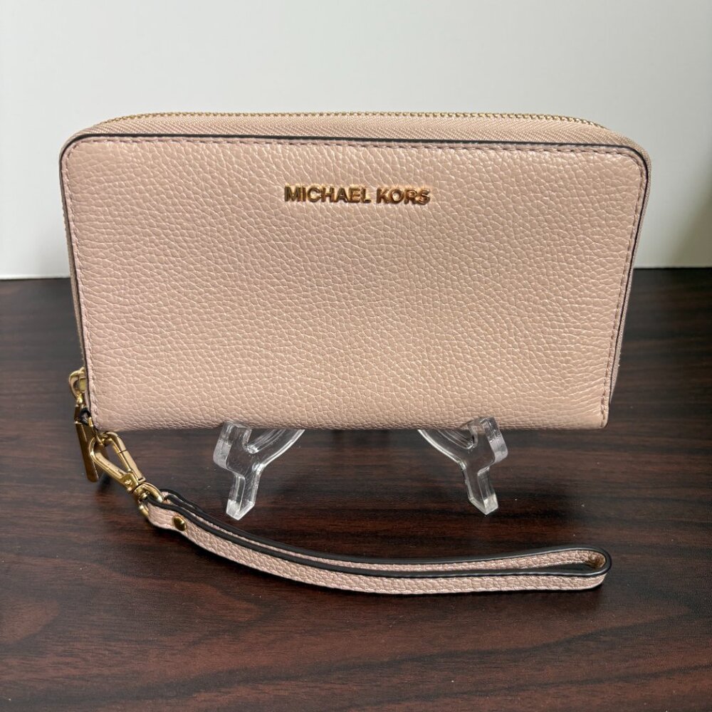 Jet Set Travel Leather Zip Around Wallet Wristlet Pink Blush